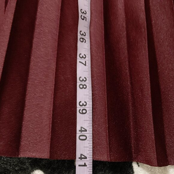 SEARS Vintage maroon short-sleeve sheer pleated dress w/ tie waist MEDIUM LARGE - Picture 7 of 12